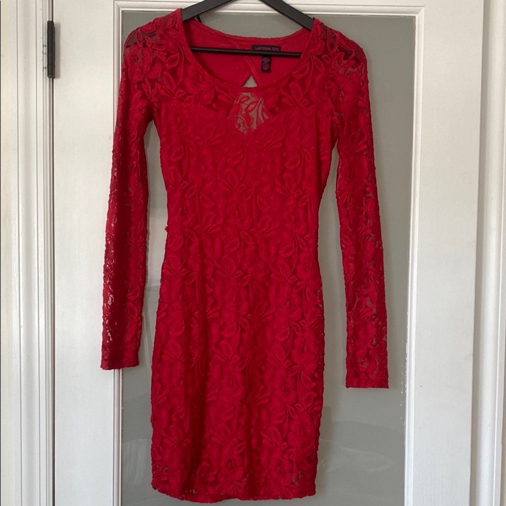 Material Girl Red Long Sleeve Bodycon Dress
